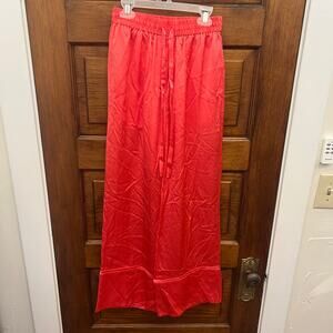 Lee Mathews Stella Satin 100% Silk Causal Lounge Pants sz 0 Red Pink NWOT's